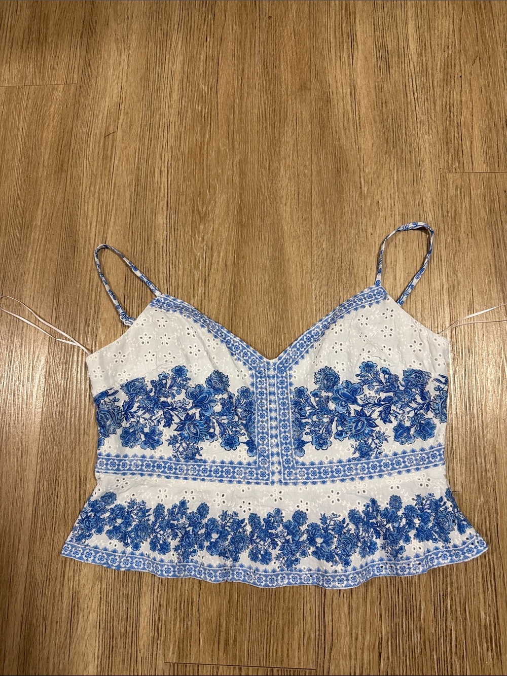Aqua White Camisole with Blue Floral Embroidery XXL